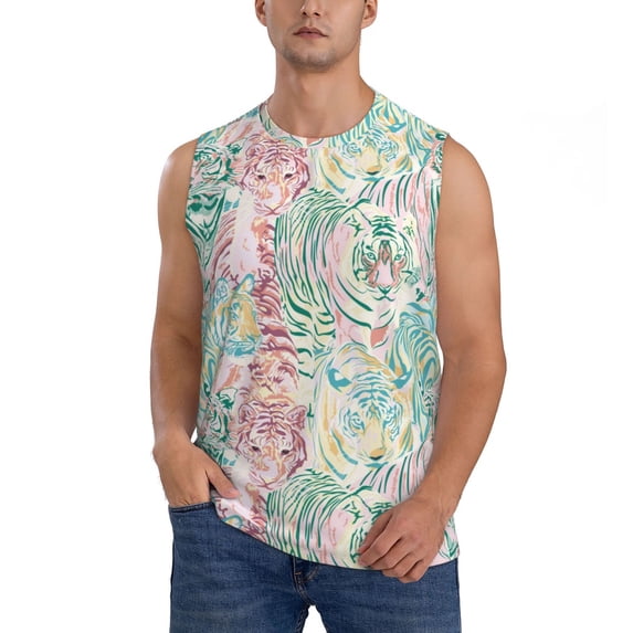 Bixox Men's Watercolor Tiger Printed Shirt Sleeveless Fitness Tank Top-XX-Large