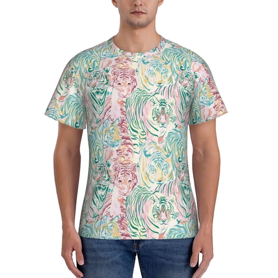 Bixox Men's Watercolor Tiger Printed Short Sleeve Skinny Athletic T-Shirt