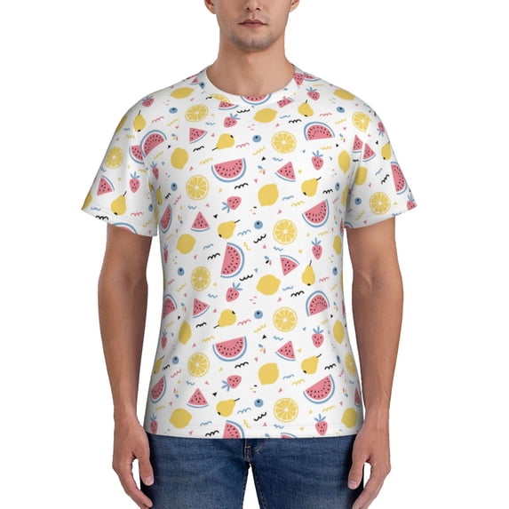 Bixox Men's Watermelon And Lemon Printed Short Sleeve Skinny Athletic T-Shirt