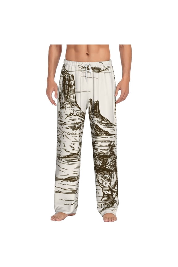 Men's Western Desert Cowboys 1 Patterned Pajama Pants with Pockets Lounge Clothes for Home