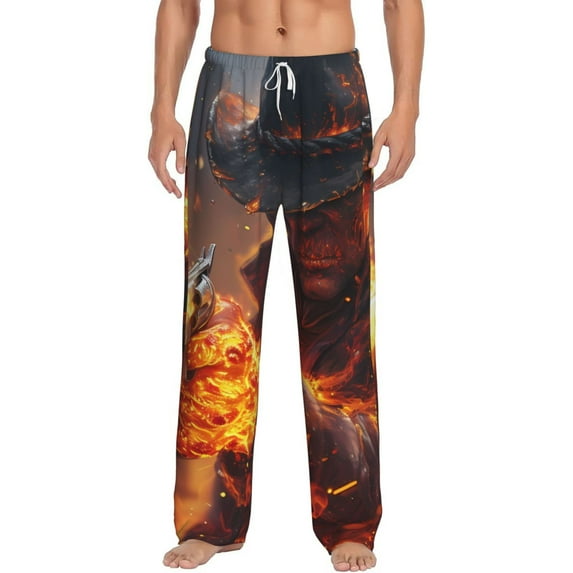 Bixox Men's Western Fire Cowboy Patterned Pajama Pants with Pockets Lounge Clothes for Home