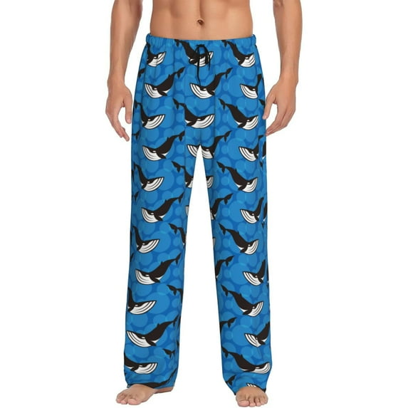 Bixox Men's Whale And Sea Patterned Pajama Pants with Pockets Lounge Clothes for Home
