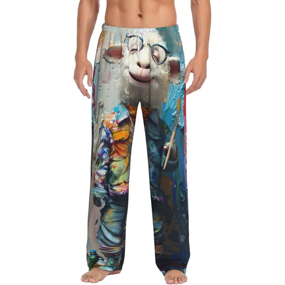 Bixox Men's Whimsical Goat Artist Patterned Pajama Pants with Pockets Lounge Clothes for Home