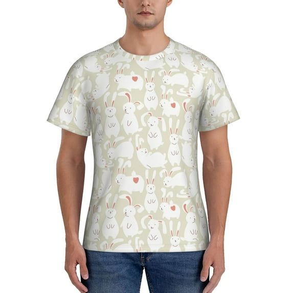 Bixox Men's White Rabbit Printed Short Sleeve Skinny Athletic T-Shirt