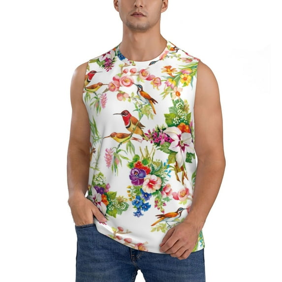 Bixox Men's Wild Exotic Birds And Flowers Printed Shirt Sleeveless Fitness Tank Top-Small
