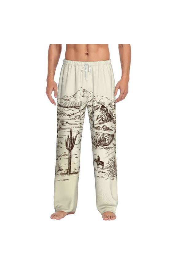 Men's Wild West Desert With Cowboys Patterned Pajama Pants with Pockets Lounge Clothes for Home