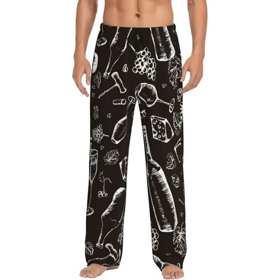 Bixox Men's Wine Seamless Patterned Pajama Pants with Pockets Lounge Clothes for Home