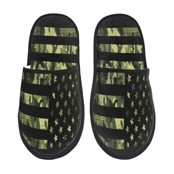 Bixox Men's Women's American Flag Camo Patterned Plush House Slippers, Memory Foam Slippers, Indoor and Outdoor Warm Plush Bedroom Shoes, Soft Flat Sole, Comfortable and Non-slip