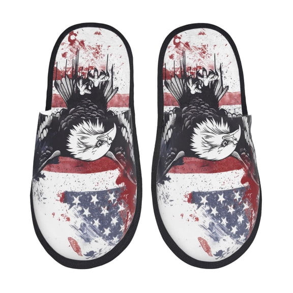 Bixox Men's Women's American Flag Eagle Art Patterned Plush House Slippers, Memory Foam Slippers, Indoor and Outdoor Warm Plush Bedroom Shoes, Soft Flat Sole, Comfortable and Non-slip