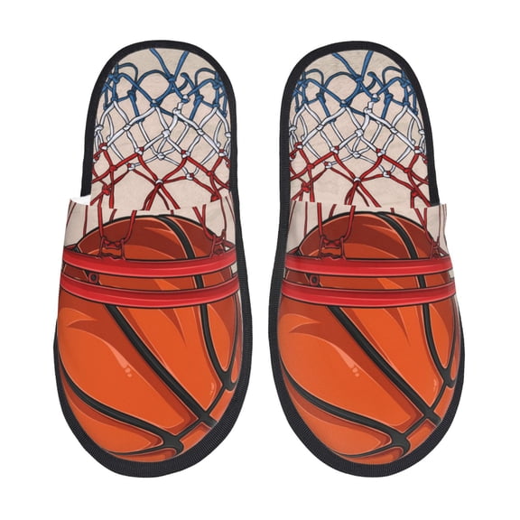 Bixox Men's Women's Basketball Shot Patterned Plush House Slippers, Memory Foam Slippers, Indoor and Outdoor Warm Plush Bedroom Shoes, Soft Flat Sole, Comfortable and Non-slip