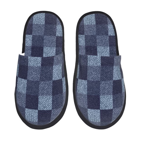 Bixox Men's Women's Blue Gingham Buffalo Check Patterned Plush House Slippers, Memory Foam Slippers, Indoor and Outdoor Warm Plush Bedroom Shoes, Soft Flat Sole, Comfortable and Non-slip