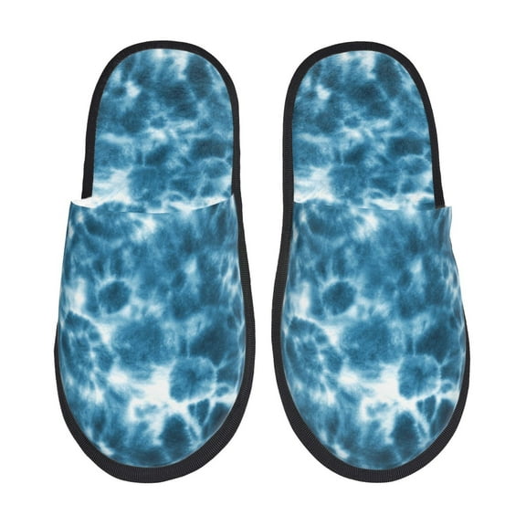 Bixox Men's Women's Blue Tie Dye Patterned Plush House Slippers, Memory Foam Slippers, Wear-Resistant, Indoor and Outdoor Warm Plush Bedroom Shoes, Soft Flat Sole, Comfortable and Non-slip