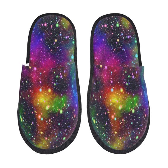 Bixox Men's Women's Bright Universe Patterned Plush House Slippers, Memory Foam Slippers, Wear-Resistant, Indoor and Outdoor Warm Plush Bedroom Shoes, Soft Flat Sole, Comfortable and Non-slip