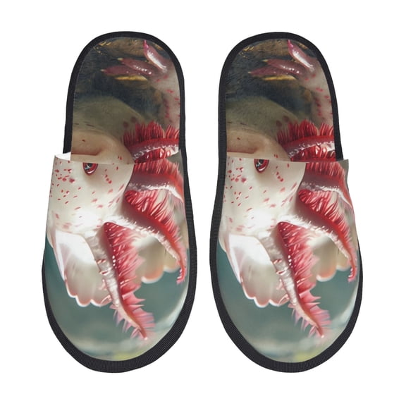 Bixox Men's Women's Colorful Axolotl Underwater Patterned Plush House Slippers, Memory Foam Slippers, Indoor and Outdoor Warm Plush Bedroom Shoes, Soft Flat Sole, Comfortable and Non-slip
