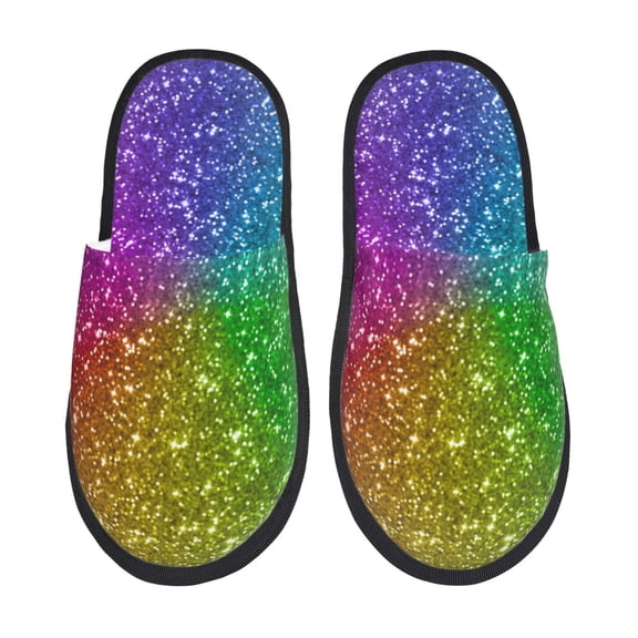 Bixox Men's Women's Colorful Glitter Patterned Plush House Slippers, Memory Foam Slippers, Indoor and Outdoor Warm Plush Bedroom Shoes, Soft Flat Sole, Comfortable and Non-slip