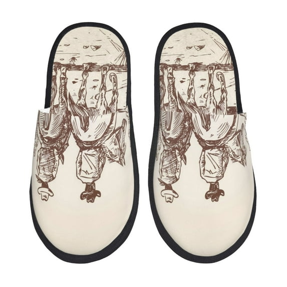 Bixox Men's Women's Cowboys Riding Horses Patterned Plush House Slippers, Memory Foam Slippers, Indoor and Outdoor Warm Plush Bedroom Shoes, Soft Flat Sole, Comfortable and Non-slip