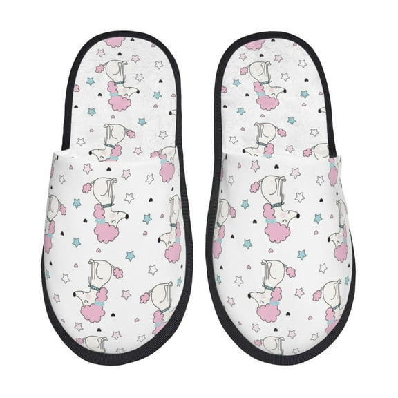 Bixox Men's Women's Cute Poodle Dog Patterned Plush House Slippers, Memory Foam Slippers, Indoor and Outdoor Warm Plush Bedroom Shoes, Soft Flat Sole, Comfortable and Non-slip