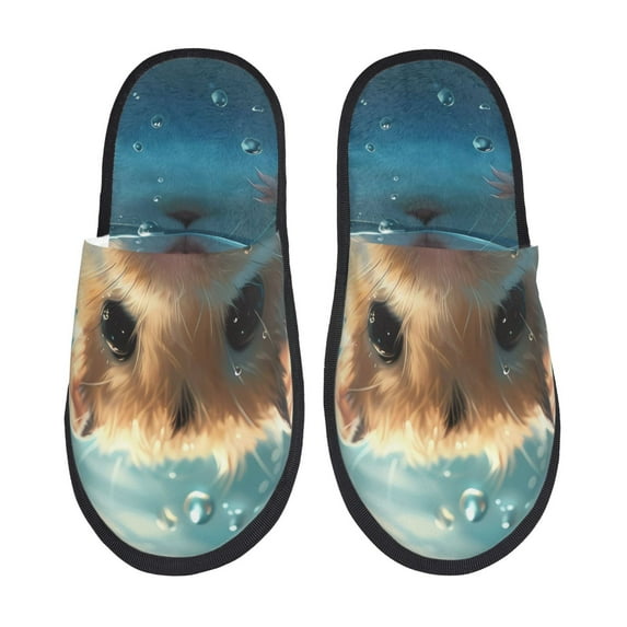 Bixox Men's Women's Cute Swimming Guinea Pig Patterned Plush House Slippers, Memory Foam Slippers, Indoor and Outdoor Warm Plush Bedroom Shoes, Soft Flat Sole, Comfortable and Non-slip