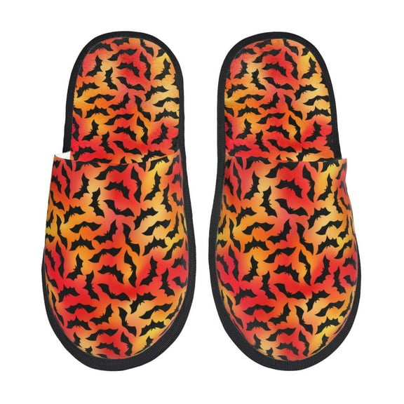 Bixox Men's Women's Flying Black Bat Patterned Plush House Slippers, Memory Foam Slippers, Indoor and Outdoor Warm Plush Bedroom Shoes, Soft Flat Sole, Comfortable and Non-slip