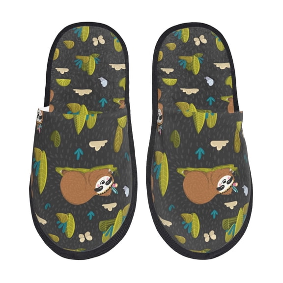 Bixox Men's Women's Funny Sloths In The Forest Patterned Plush House Slippers, Memory Foam Slippers, Indoor and Outdoor Warm Plush Bedroom Shoes, Soft Flat Sole, Comfortable and Non-slip