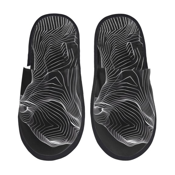 Bixox Men's Women's Geometric Lines Dog Art Patterned Plush House Slippers, Memory Foam Slippers, Indoor and Outdoor Warm Plush Bedroom Shoes, Soft Flat Sole, Comfortable and Non-slip