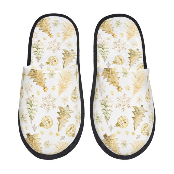 Bixox Men's Women's Gold Christmas Tree Patterned Plush House Slippers, Memory Foam Slippers, Indoor and Outdoor Warm Plush Bedroom Shoes, Soft Flat Sole, Comfortable and Non-slip