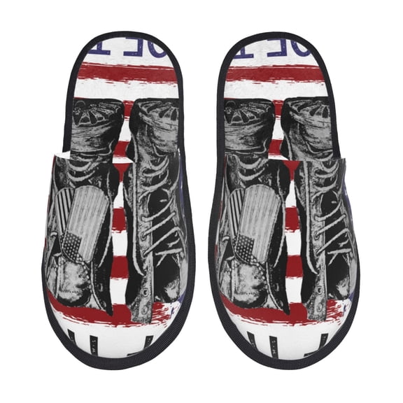 Bixox Men's Women's Home Of The Free Because Of The Brave Patterned Plush House Slippers, Memory Foam Slippers, Indoor and Outdoor Warm Plush Bedroom Shoes, Soft Flat Sole, Comfortable and Non-slip