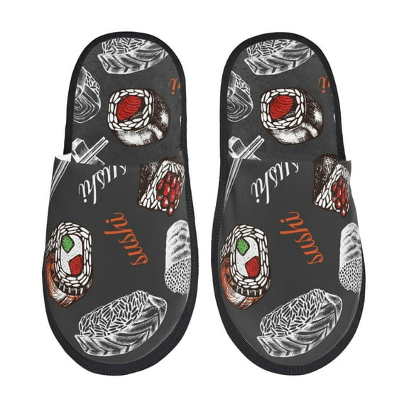 Bixox Men's Women's Japanese Sushi Hashi Patterned Plush House Slippers, Memory Foam Slippers, Indoor and Outdoor Warm Plush Bedroom Shoes, Soft Flat Sole, Comfortable and Non-slip