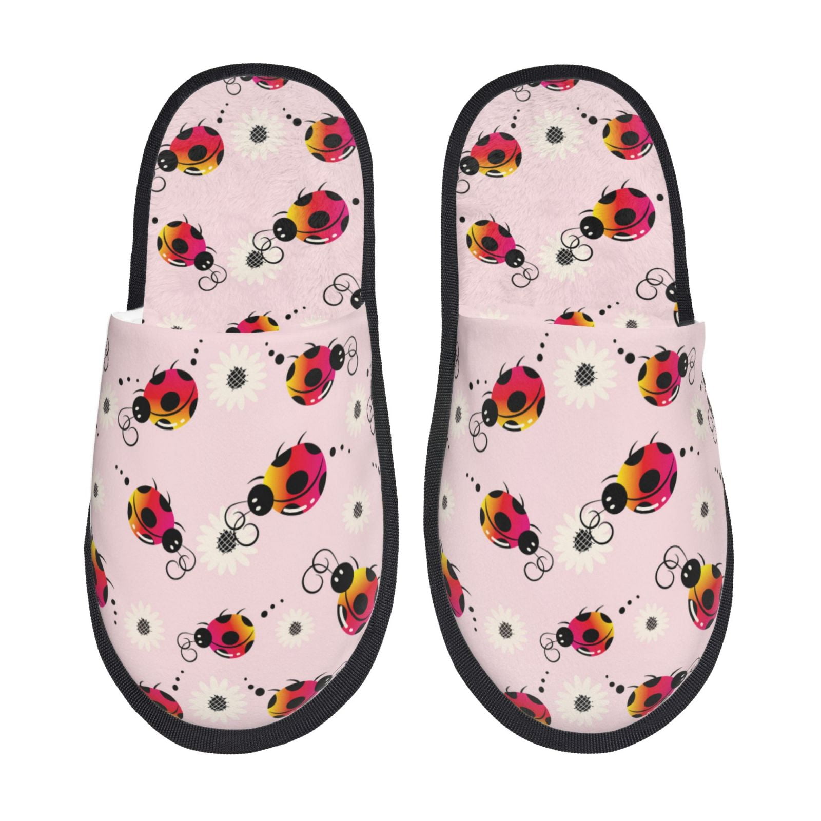 Bixox Men's Women's Ladybugs And Flower Patterned Plush House Slippers