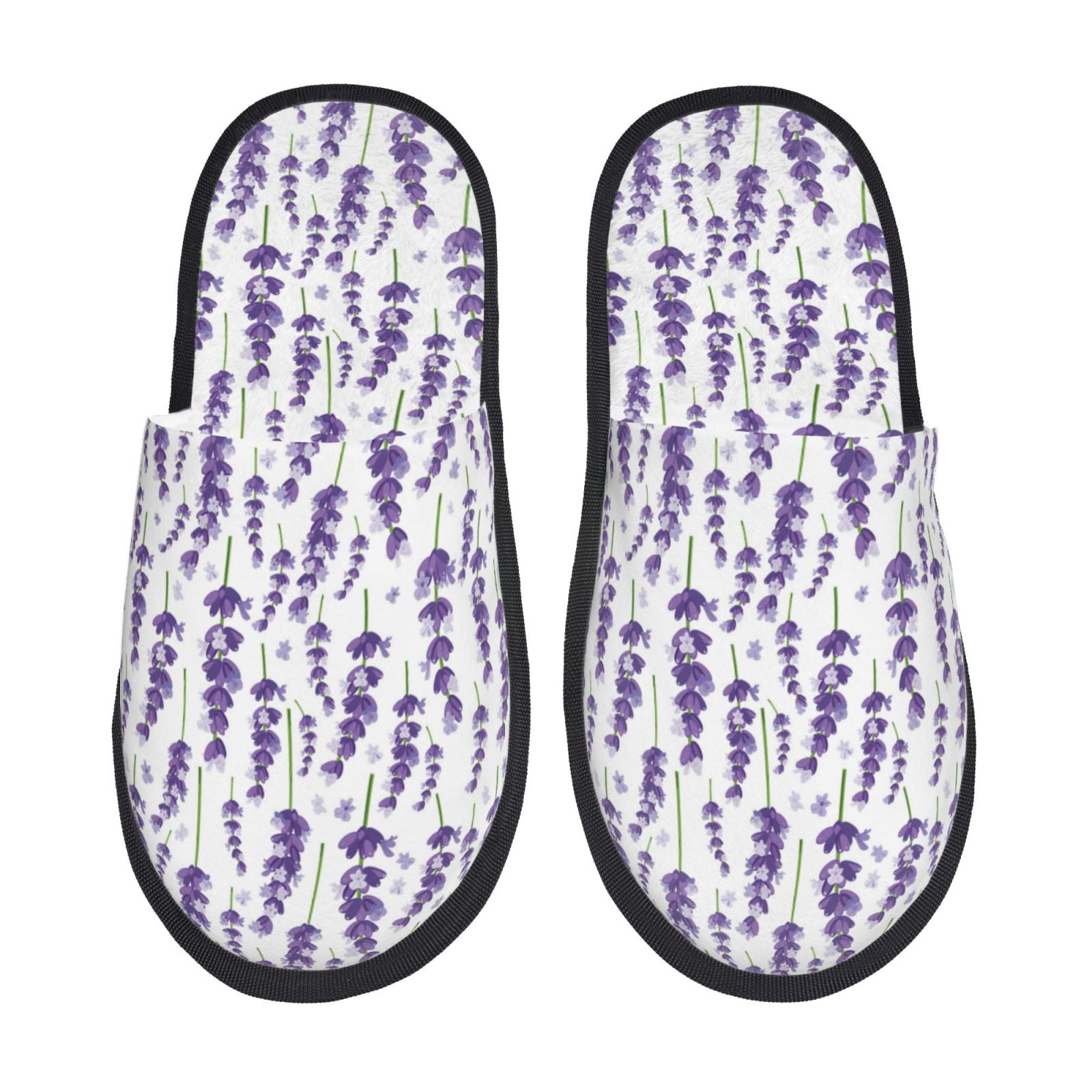 Bixox Men's Women's Lavender Flowers Patterned Plush House Slippers
