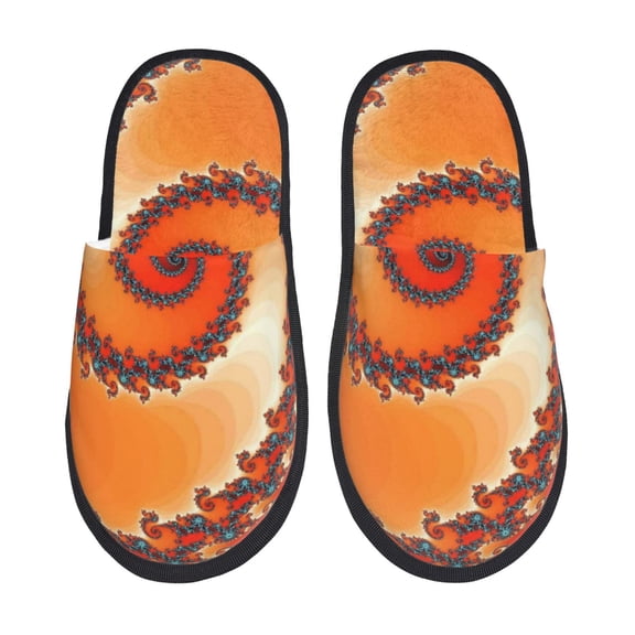 Bixox Men's Women's Orange Rotating Patterned Plush House Slippers, Memory Foam Slippers, Indoor and Outdoor Warm Plush Bedroom Shoes, Soft Flat Sole, Comfortable and Non-slip