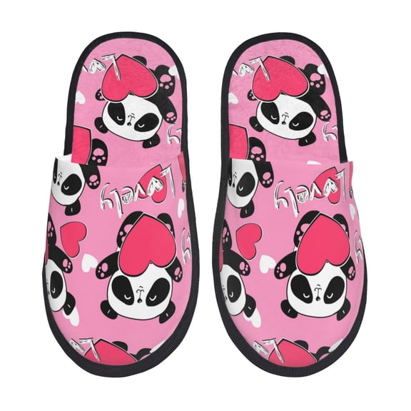 Bixox Men's Women's Panda Heart Valentine Pink Patterned Plush House Slippers, Memory Foam Slippers, Indoor and Outdoor Warm Plush Bedroom Shoes, Soft Flat Sole, Comfortable and Non-slip