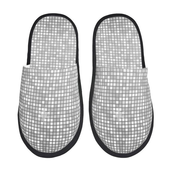 Bixox Men's Women's Silver Mosaic Patterned Plush House Slippers, Memory Foam Slippers, Indoor and Outdoor Warm Plush Bedroom Shoes, Soft Flat Sole, Comfortable and Non-slip