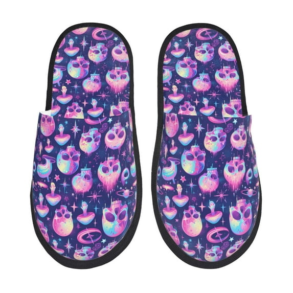 Bixox Men's Women's Skull rainbow color Patterned Plush House Slippers, Memory Foam Slippers, Indoor and Outdoor Warm Plush Bedroom Shoes, Soft Flat Sole, Comfortable and Non-slip