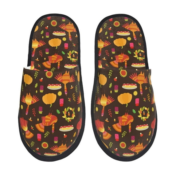 Bixox Men's Women's Thanksgiving Turkey Patterned Plush House Slippers, Memory Foam Slippers, Indoor and Outdoor Warm Plush Bedroom Shoes, Soft Flat Sole, Comfortable and Non-slip