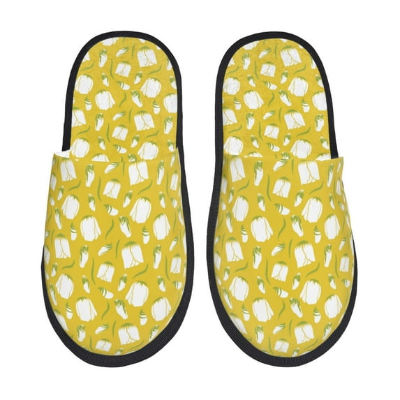 Bixox Men's Women's Tulips Flowers Patterned Plush House Slippers, Memory Foam Slippers, Indoor and Outdoor Warm Plush Bedroom Shoes, Soft Flat Sole, Comfortable and Non-slip