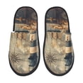 thumbnail image 1 of Bixox Men's Women's Vintage Nautical Lighthouse Patterned Plush House Slippers, Memory Foam Slippers, Indoor and Outdoor Warm Plush Bedroom Shoes, Soft Flat Sole, Comfortable and Non-slip, 1 of 5