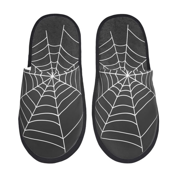Bixox Men's Women's A Web With A Spider Patterned Plush House Slippers, Memory Foam Slippers, Indoor and Outdoor Warm Plush Bedroom Shoes, Soft Flat Sole, Comfortable and Non-slip