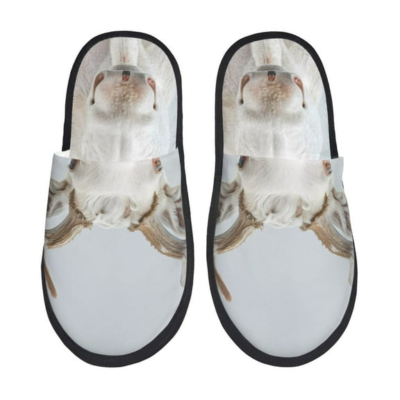 Bixox Men's Women's White Reindeer Portrait Patterned Plush House Slippers, Memory Foam Slippers, Indoor and Outdoor Warm Plush Bedroom Shoes, Soft Flat Sole, Comfortable and Non-slip