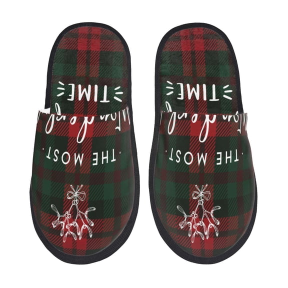 Bixox Men's Women's Wonderful Time Christmas Patterned Plush House Slippers, Memory Foam Slippers, Indoor and Outdoor Warm Plush Bedroom Shoes, Soft Flat Sole, Comfortable and Non-slip