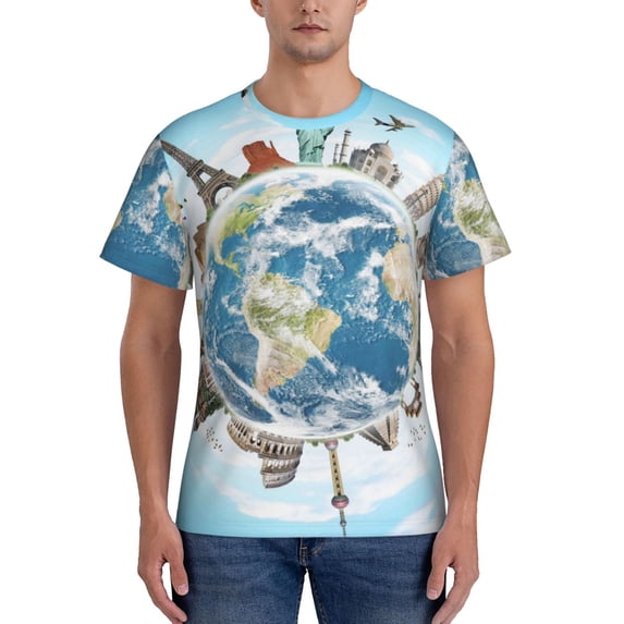 Bixox Men's World Travel Printed Short Sleeve Skinny Athletic T-Shirt