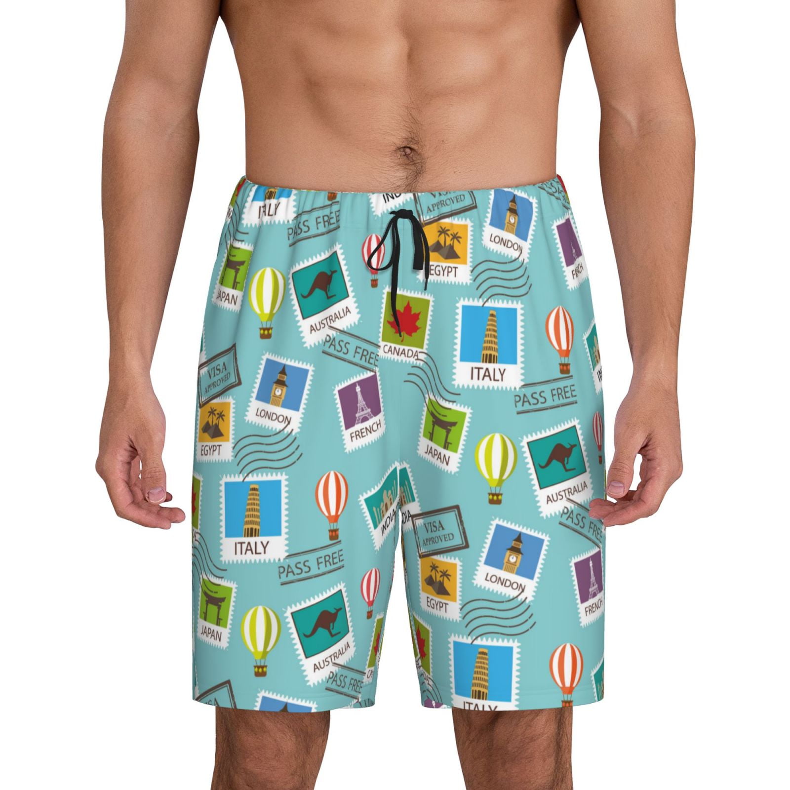 Bixox Men's World Travel1 printed lightweight casual shorts, soft sleep
