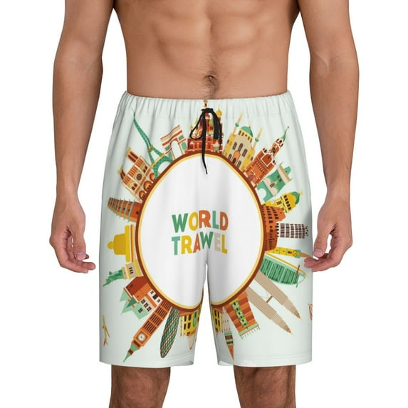 Bixox Men's World Travel3 printed lightweight casual shorts, soft sleep shorts with pockets.