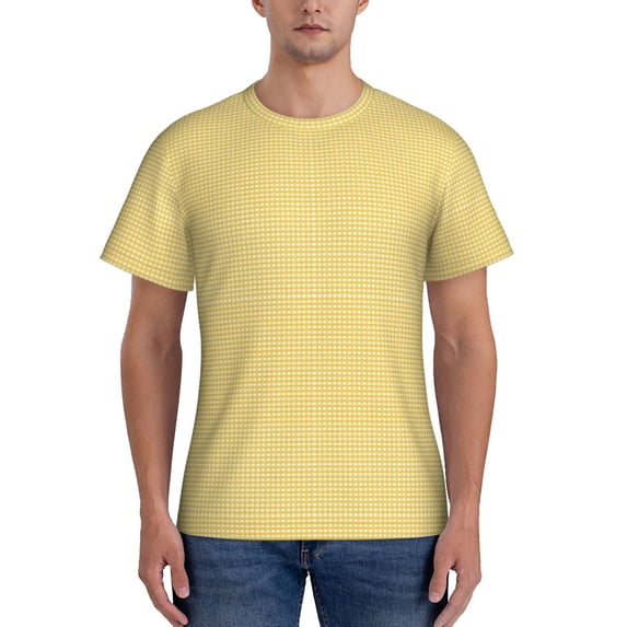 Bixox Men's Yellow Gingham Printed Short Sleeve Skinny Athletic T-Shirt