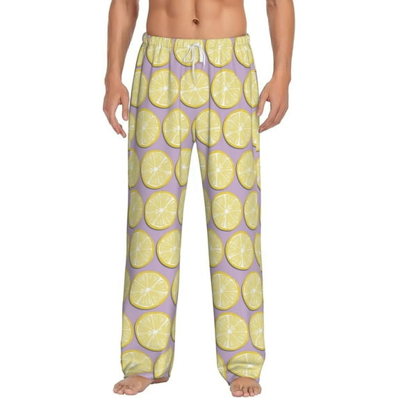 Bixox Men's Yellow Lemon Slices Patterned Pajama Pants with Pockets Lounge Clothes for Home