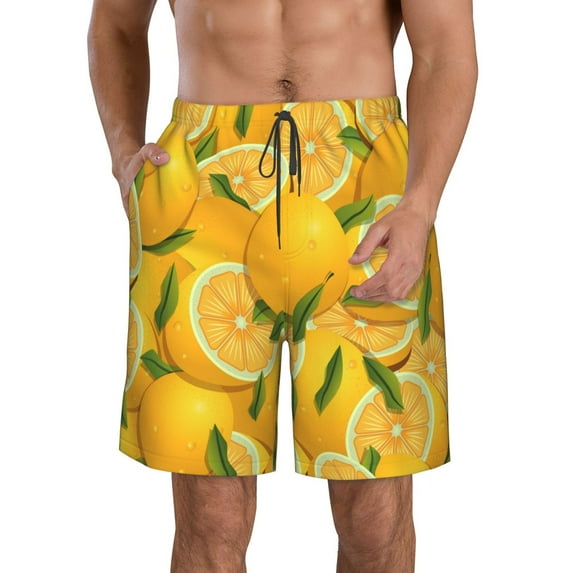 Bixox Men's Yellow Limes printing Casual Classic Fit Short Summer Beach Shorts
