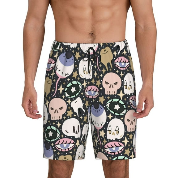 Bixox Men's cartoon cute Skull star printed lightweight casual shorts, soft sleep shorts with pockets.