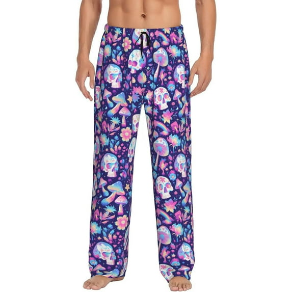 Bixox Men's mushroom rainbow Skull cartoon Patterned Pajama Pants with Pockets Lounge Clothes for Home