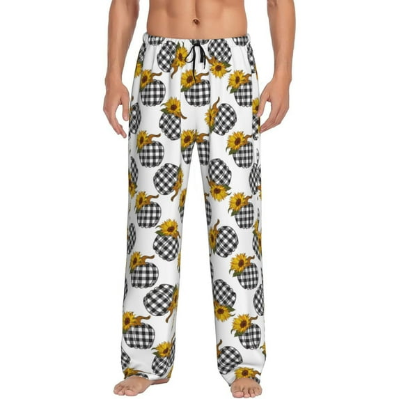 Bixox Men's plaid Pumpkin Daisy Patterned Pajama Pants with Pockets Lounge Clothes for Home