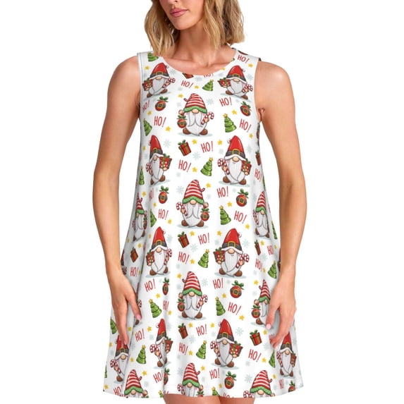 Bixox Merry Christmas Santa Print Women's Sleeveless A-Line Dress with Pockets, Casual Knee-Length Tank Dress for Summer-Medium